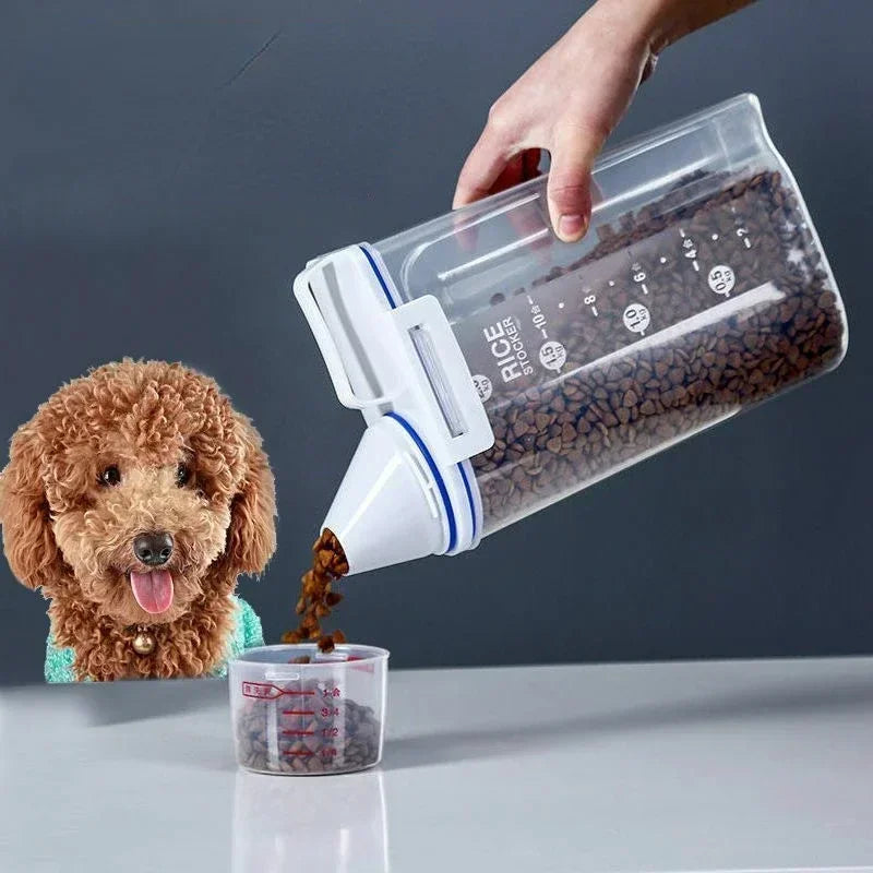 Dog Cat Food Pail Plastic Storage Tank with Measuring Cup