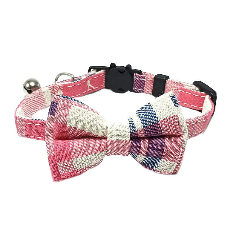 Pet Breakaway Cat Collar Bow Tie and Bell Cute Plaid