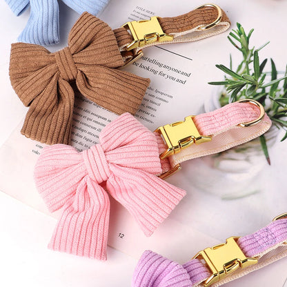 Cute Pink Dog Collar Leash Set With Bowtie Adjustable