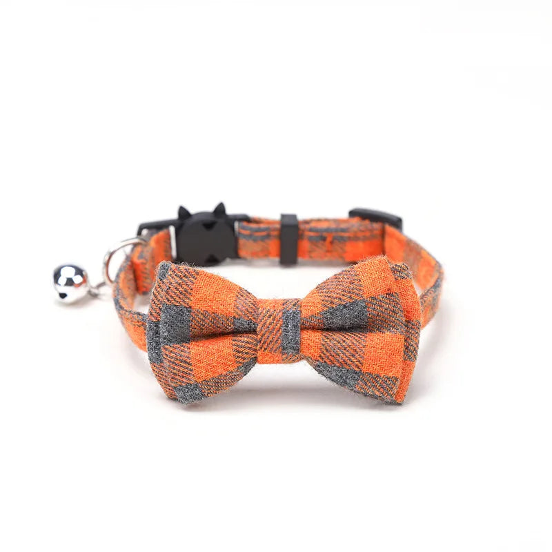 Pet Breakaway Cat Collar Bow Tie and Bell Cute Plaid