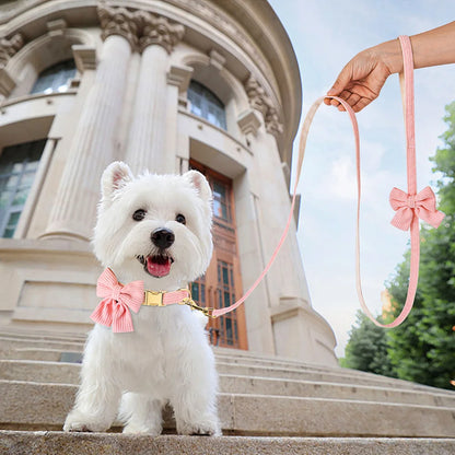 Cute Pink Dog Collar Leash Set With Bowtie Adjustable