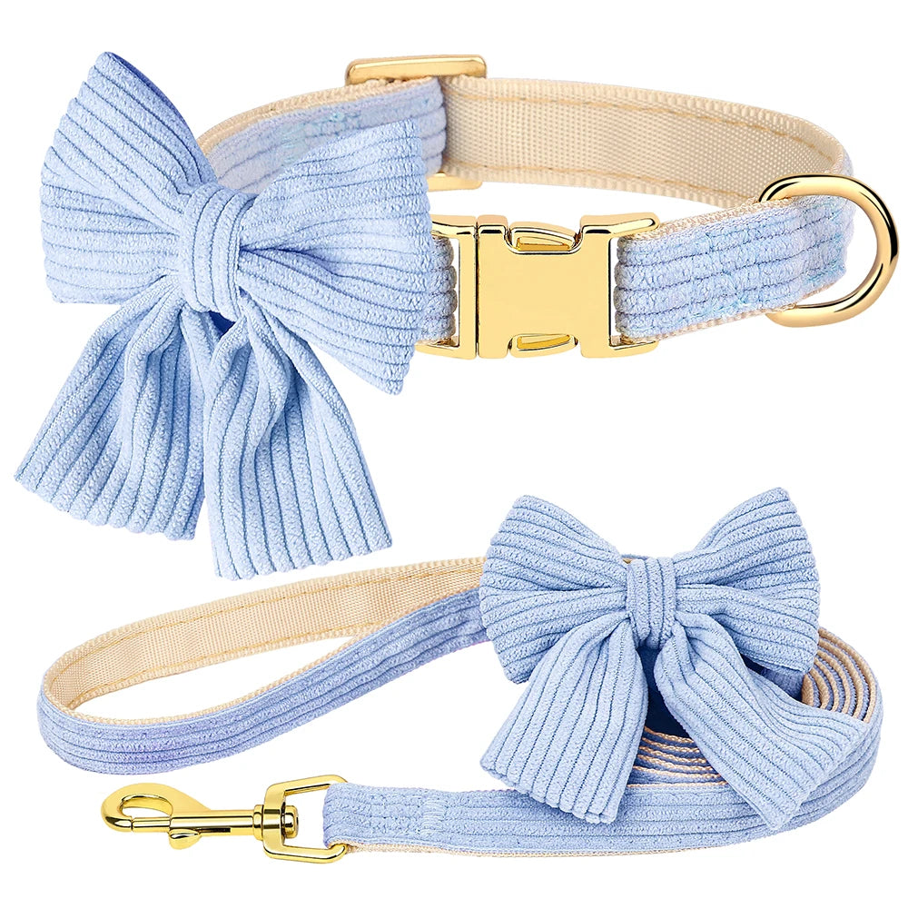 Cute Pink Dog Collar Leash Set With Bowtie Adjustable