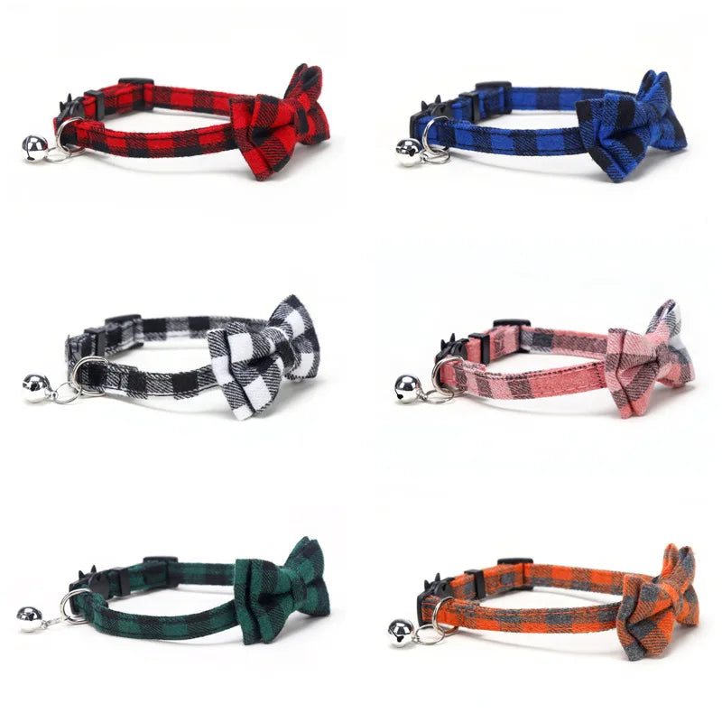 Pet Breakaway Cat Collar Bow Tie and Bell Cute Plaid
