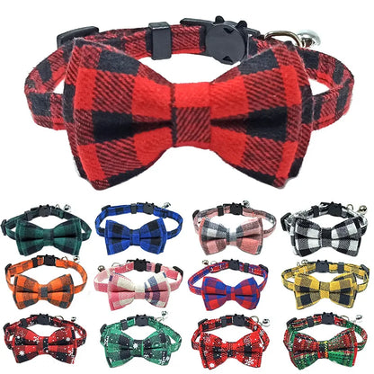 Pet Breakaway Cat Collar Bow Tie and Bell Cute Plaid